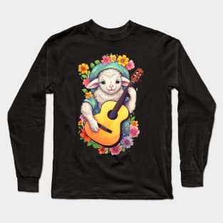 Sheep Playing Guitar Flower Long Sleeve T-Shirt